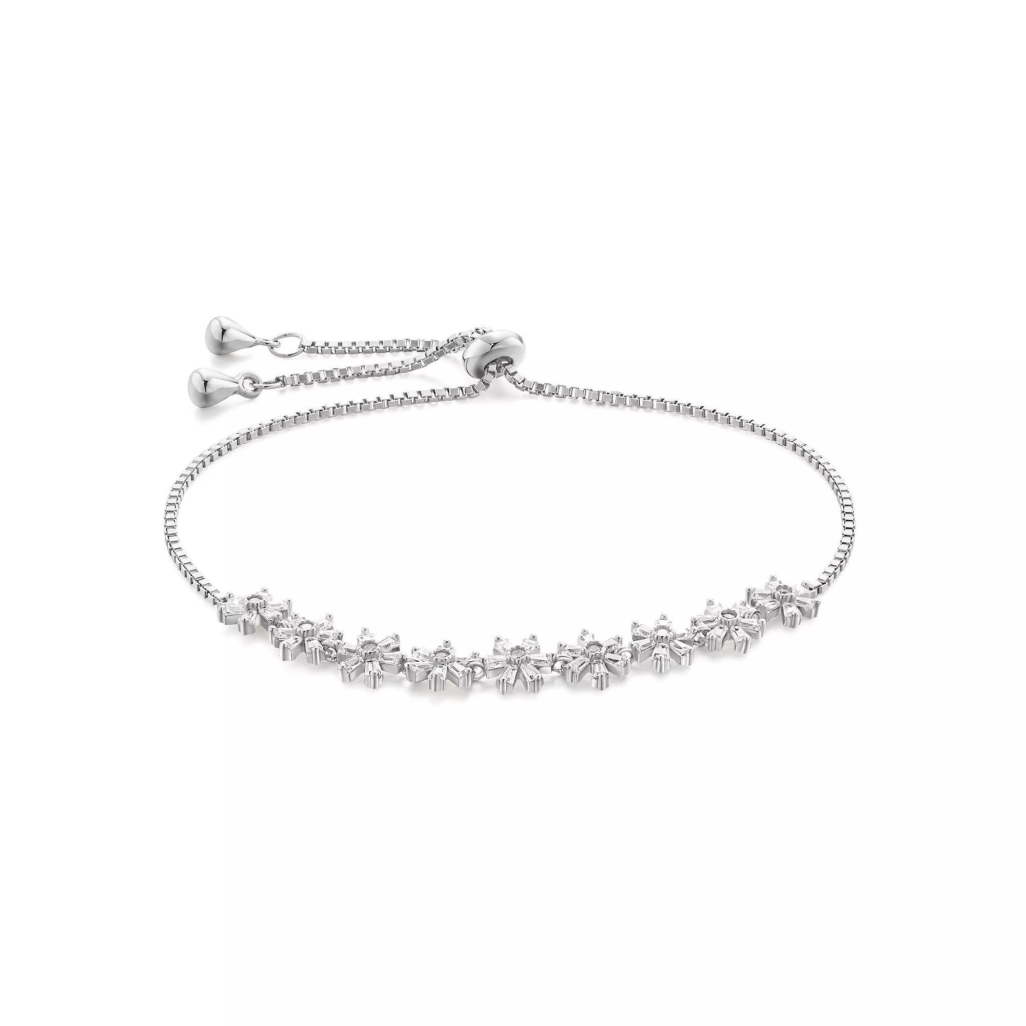 Argento Forte Sterling Silver Cubic Zirconia Flower Adjustable Bolo Bracelet, Women's, Size: 9" Product Image