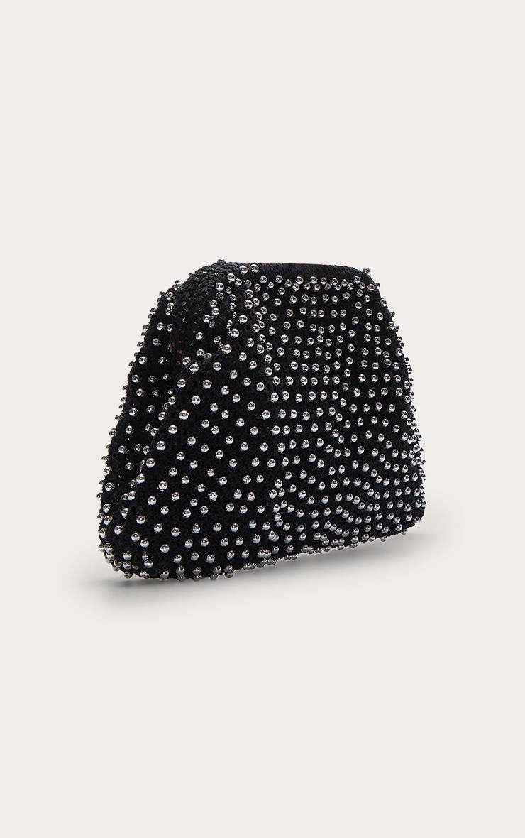 Black Crochet Silver Studded Clutch Bag Product Image