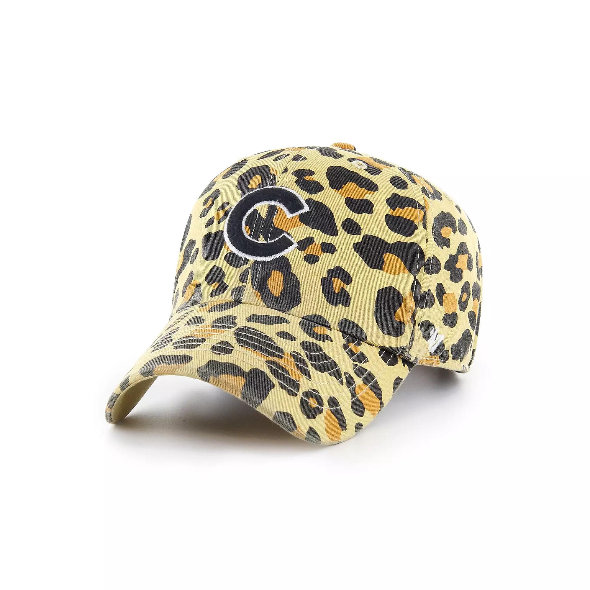 Women's '47 Chicago Cubs Tan Cheetah Clean Up Adjustable Hat, Team Product Image
