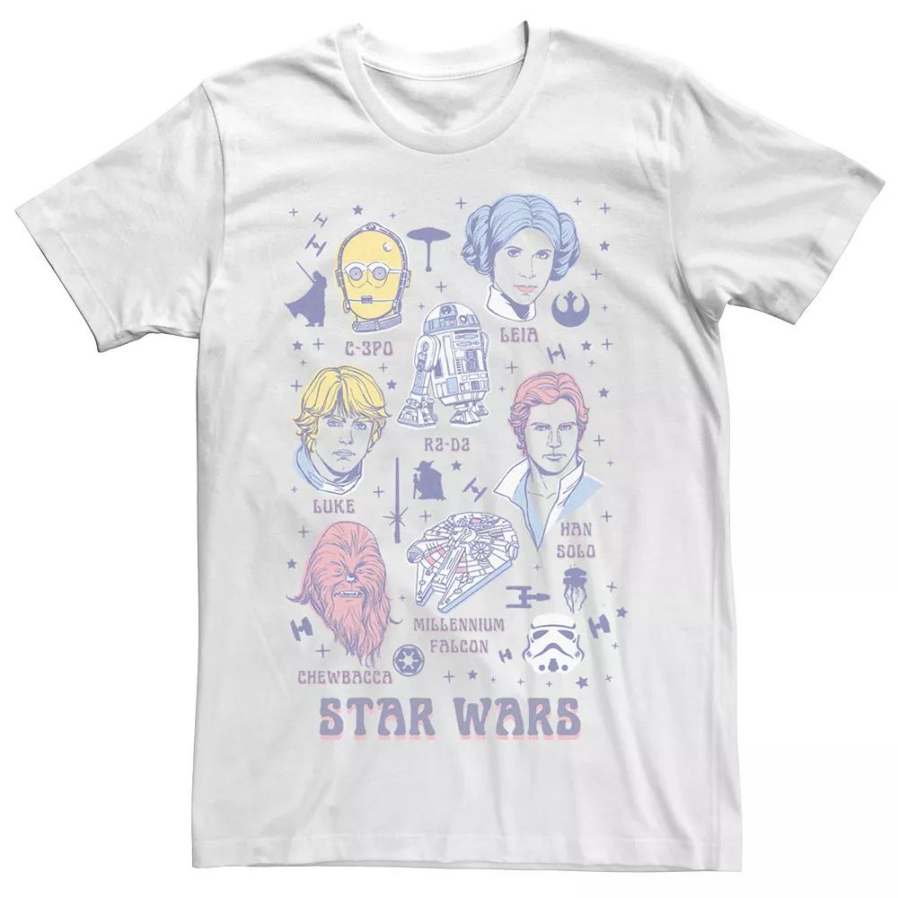 Men's Star Wars Original Cast Line Drawn Identification Chart Tee, Size: Small, White Product Image