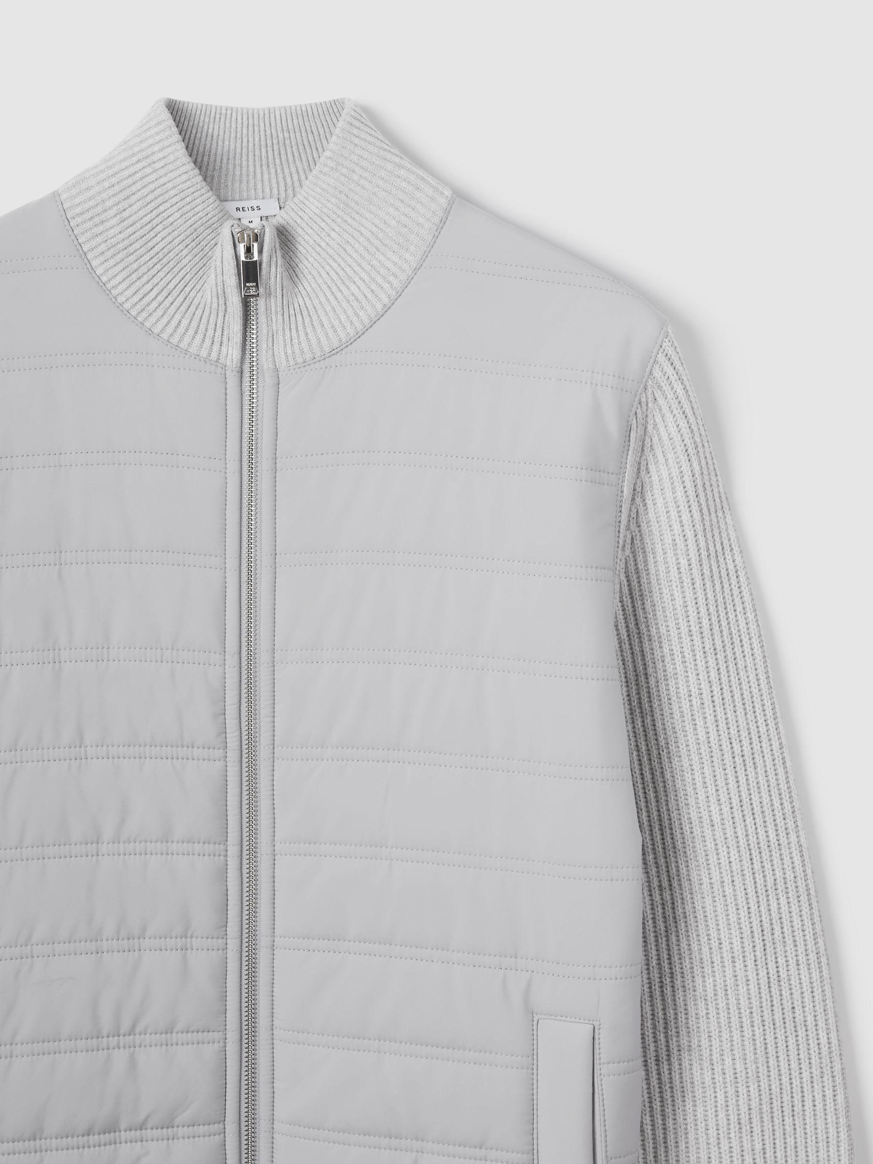 Hybrid Quilt and Knit Zip-Through Jacket in Soft Grey Product Image