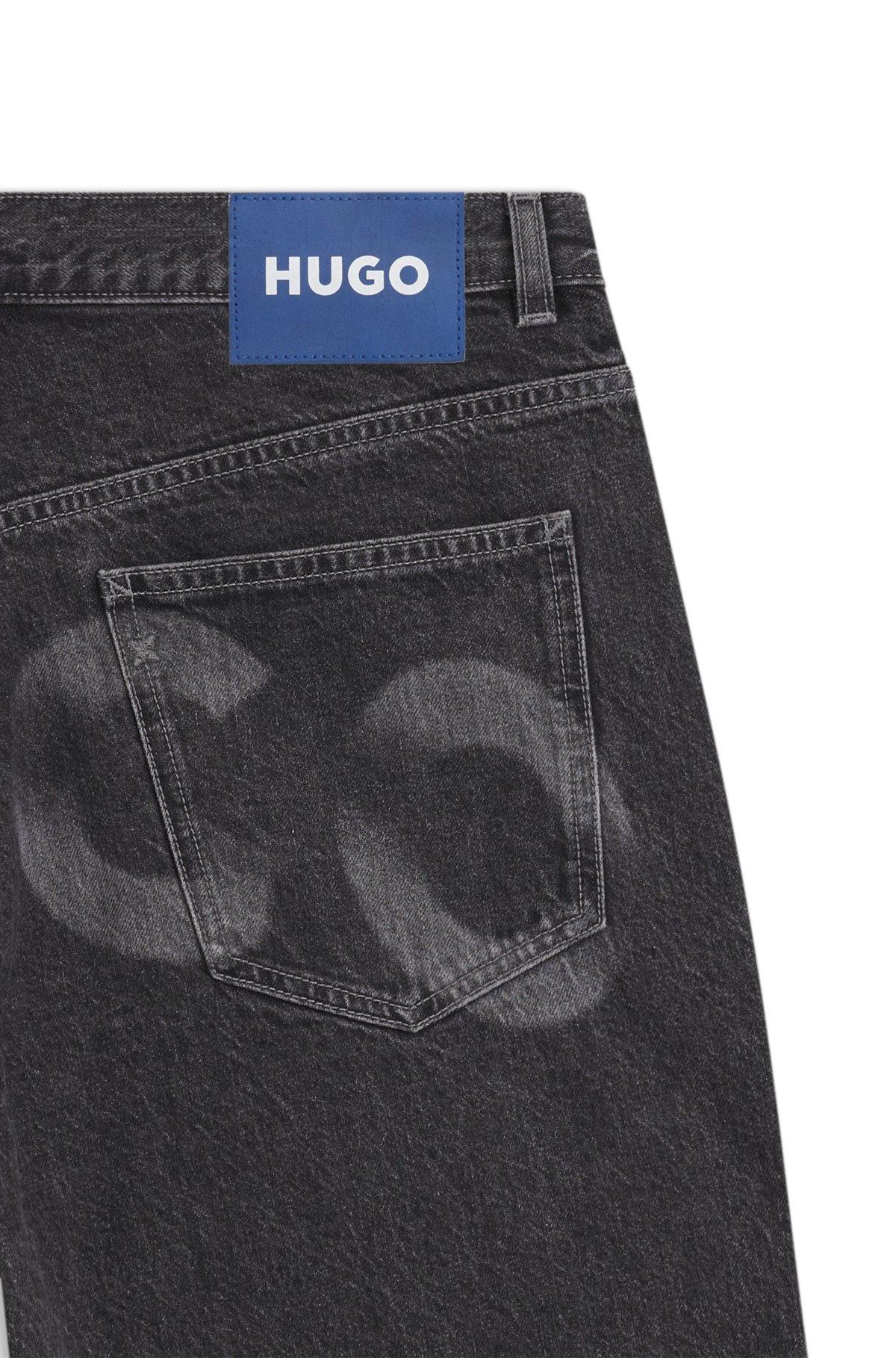 Baggy-fit jeans in black denim with faded logo Product Image