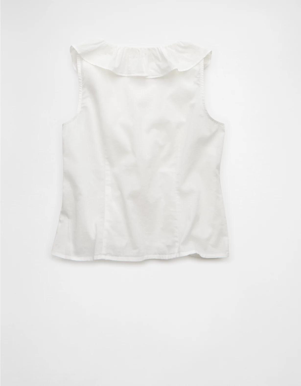 AE V-Neck Ruffle Button-Up Blouse Product Image