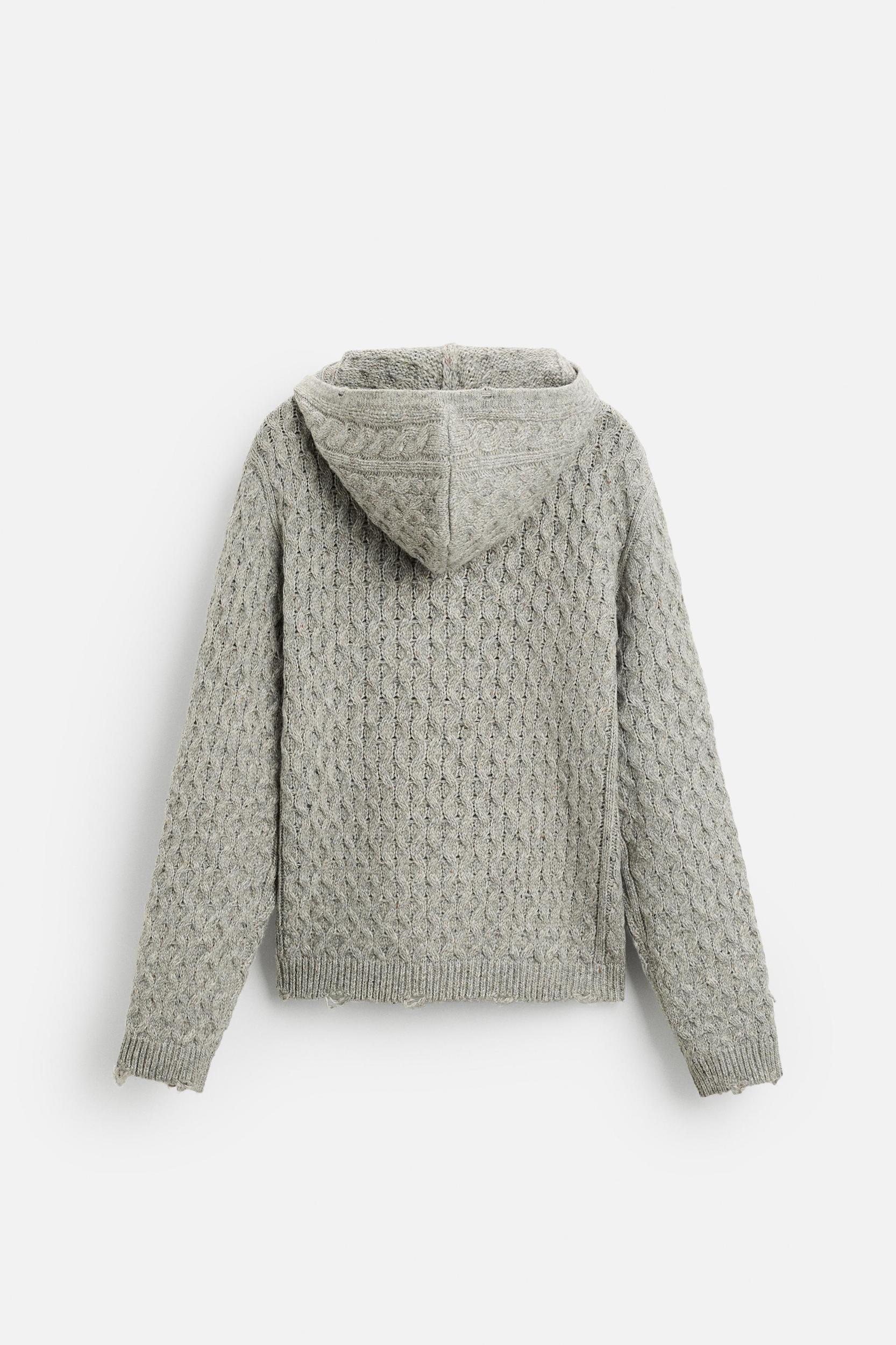 HOODED TEXTURED CARDIGAN Product Image