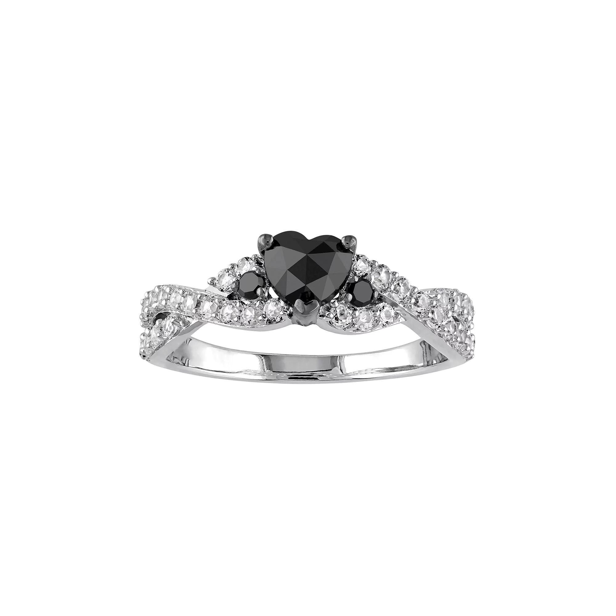 Stella Grace Sterling Silver 5/8 Carat T.W. Black Diamond & Lab-Created White Sapphire Heart Engagement Ring, Womens Product Image
