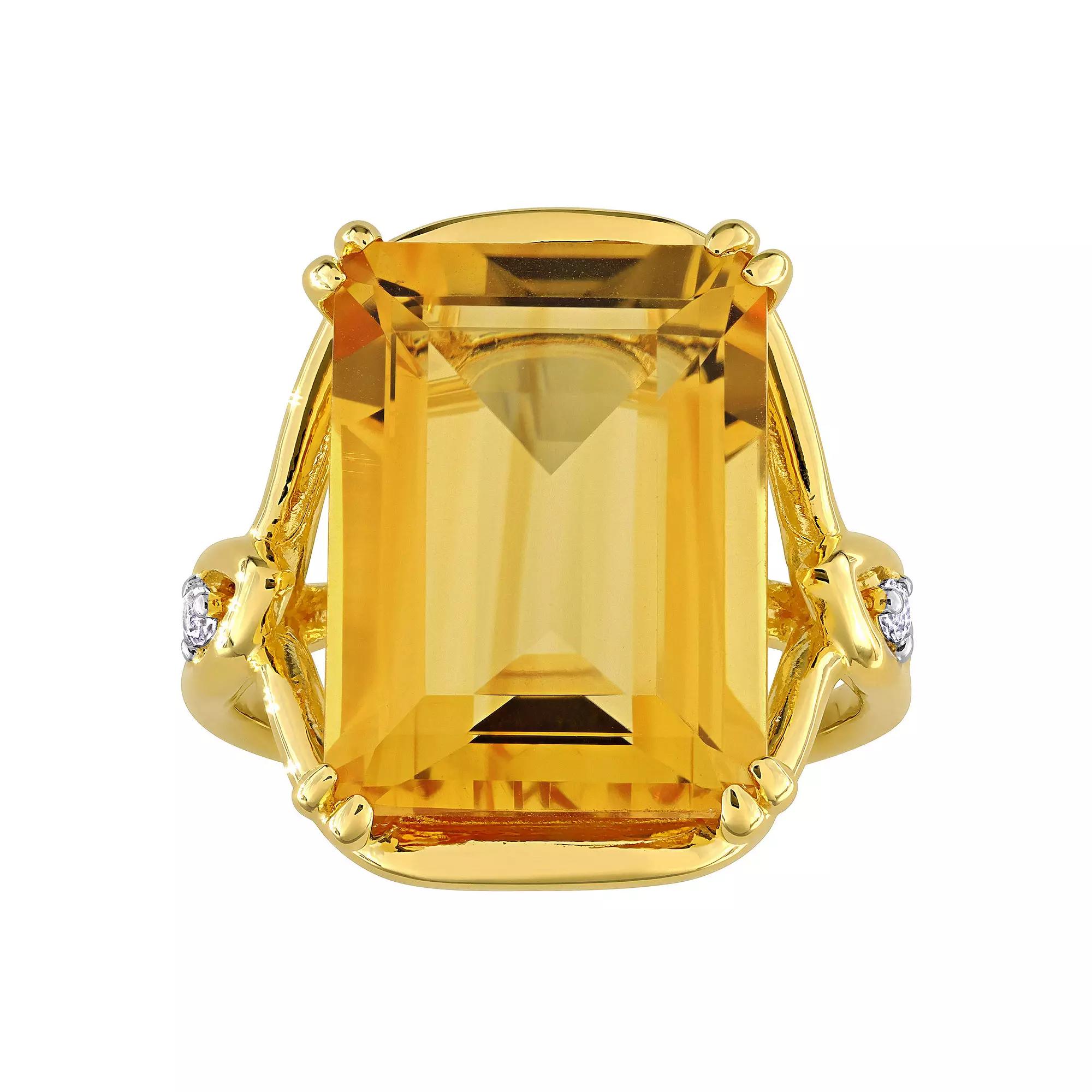 Stella Grace 18k Gold Over Silver Citrine & White Topaz Cocktail Ring, Women's, Size: 9, Gold Tone Product Image