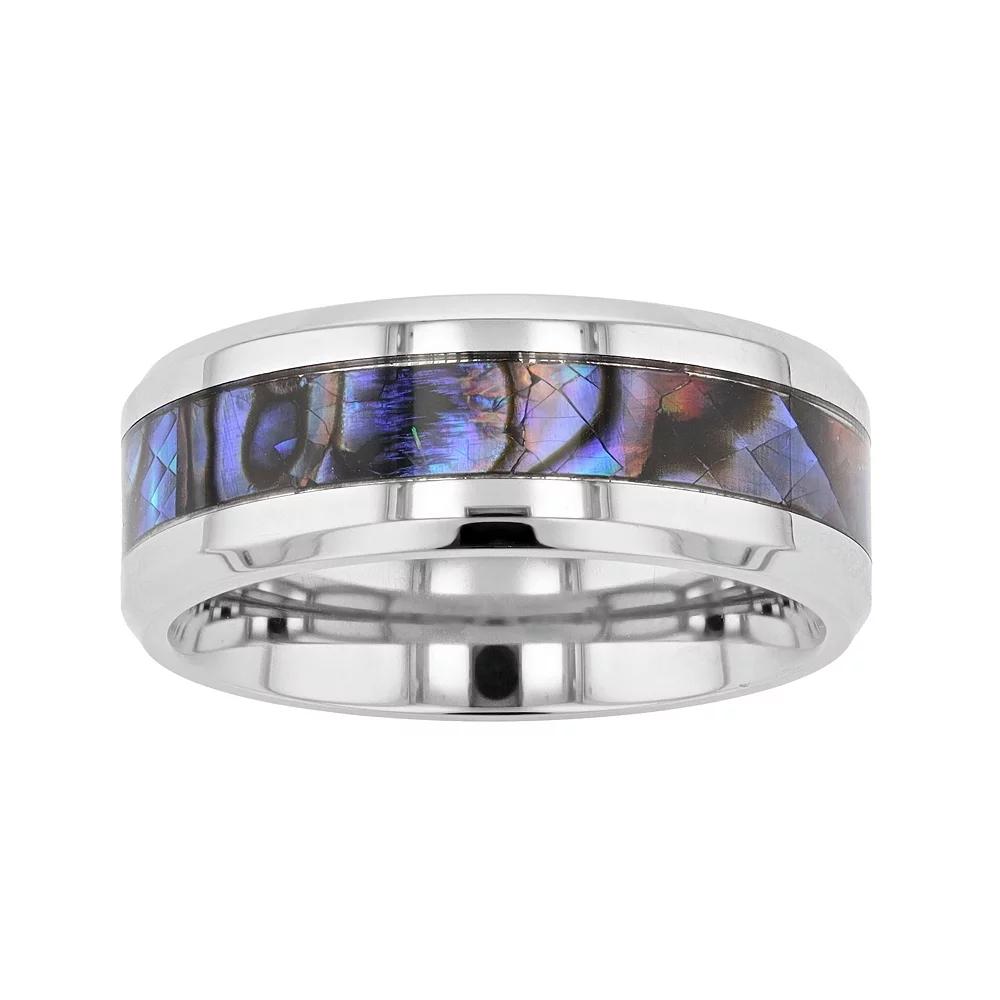 Men's Stainless Steel Abalone Inlay Ring, Size: 10 Product Image
