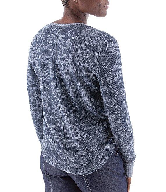 Aventura Sylvan Waffle Knit Floral Print Crew Neck Long Sleeve Shirttail Hem Top Product Image