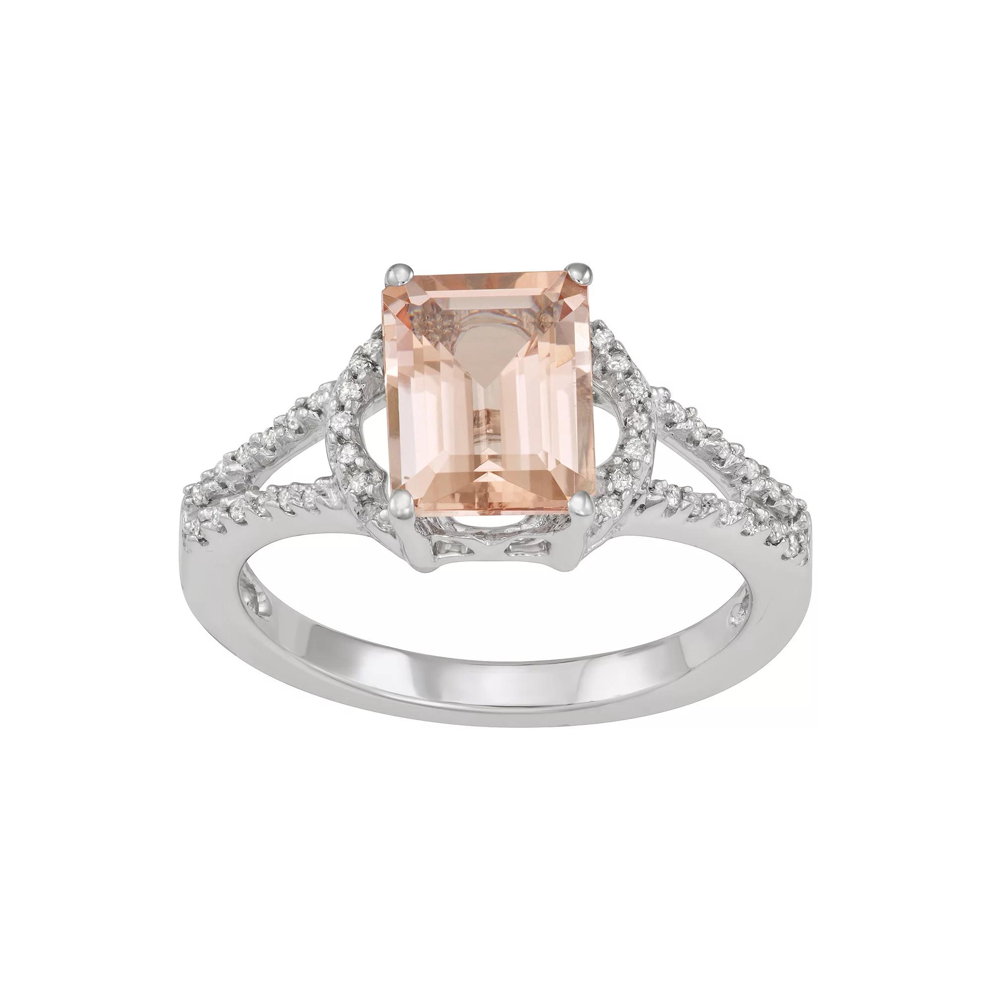 HDI 14k White Gold 2 1/3 Carat T.W. Diamond & Morganite Ring, Women's,  Product Image