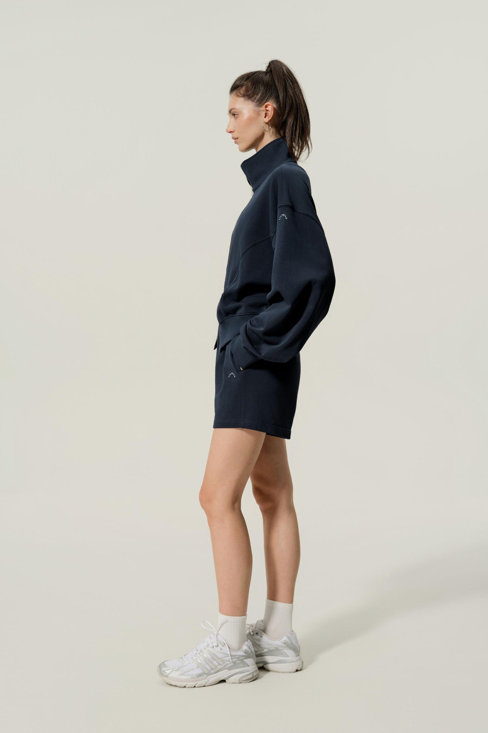 LILYSILK Women's SILKERRY Silk Blend Oversized Two-Way Zip Jacket Navy XL Product Image