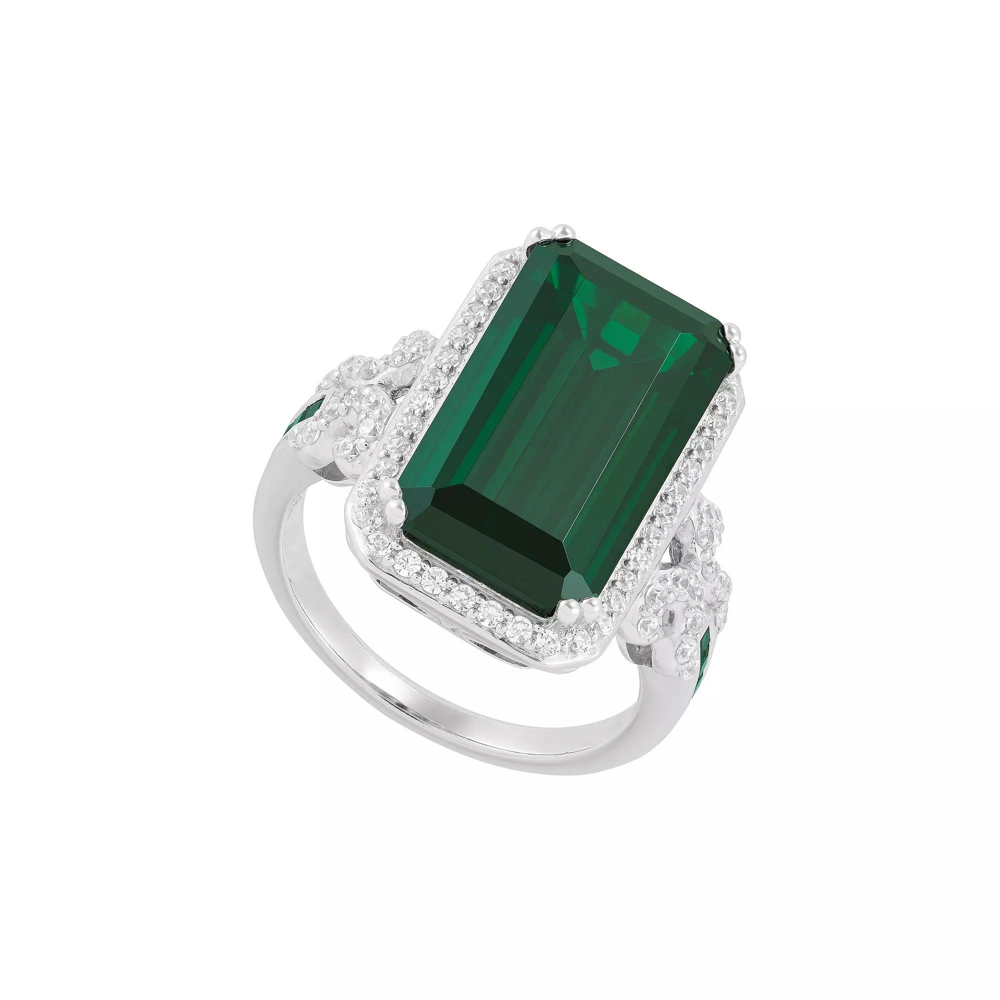Sterling Silver Emerald Cut Cubic Zirconia Ring, Women's,  Product Image