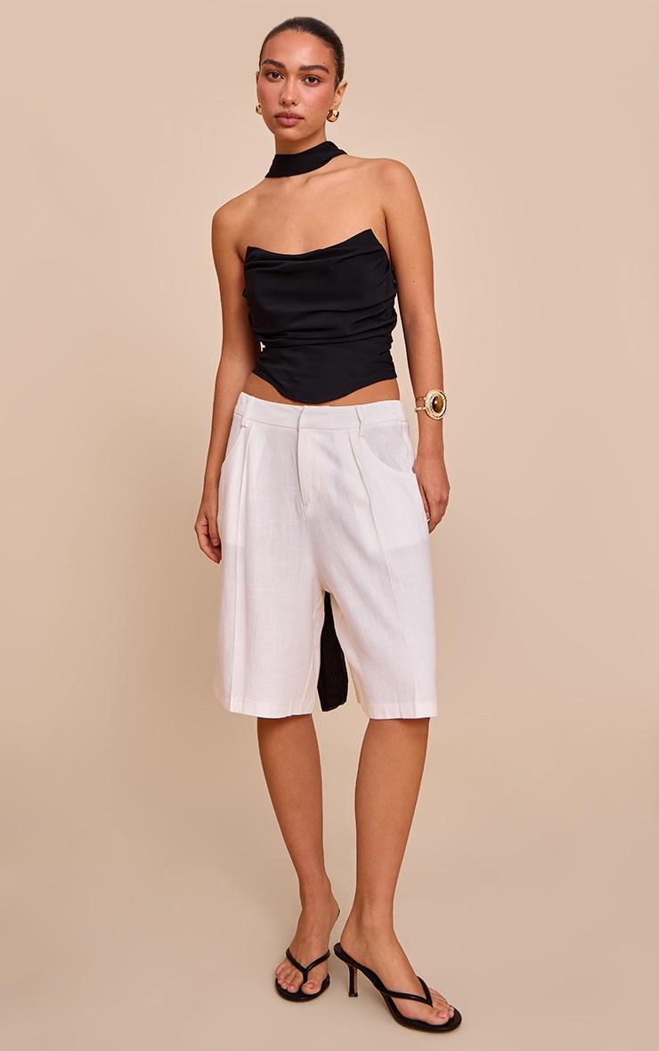 White Linen Tailored Long Shorts Product Image