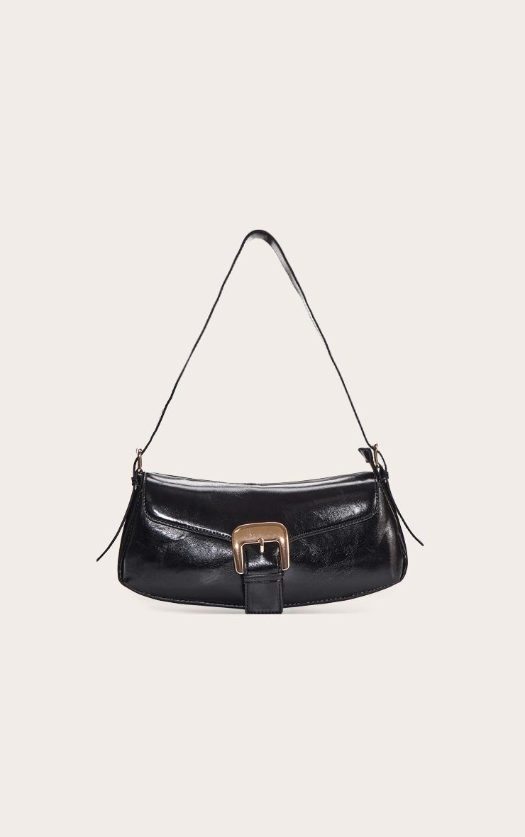 Black Crinkle PU Buckle Shoulder Bag Product Image