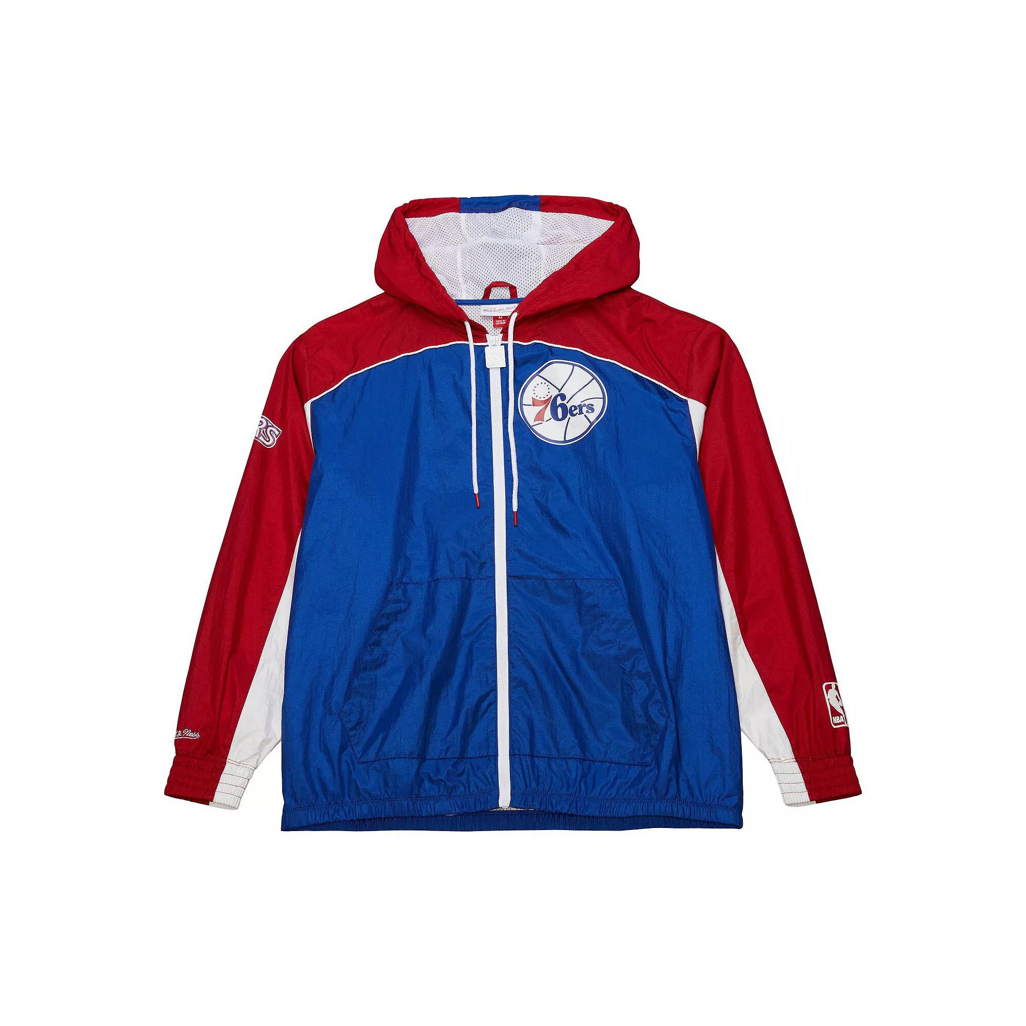 Men's Mitchell & Ness Royal/Red Philadelphia 76ers Hardwood Classics Big Shot Premium Full-Zip Windbreaker Jacket, Size: 2XL, 76r Blue Product Image