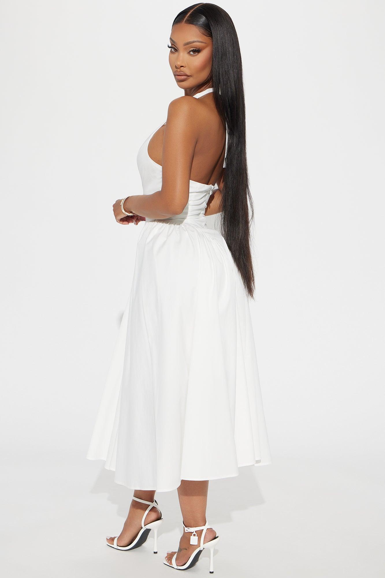 Mara Corset Halter Midi Dress - White Product Image