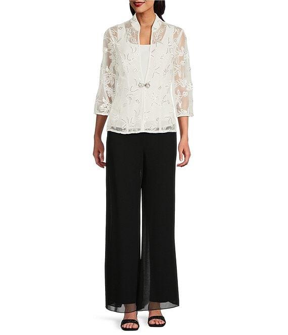 Alex Evenings Chiffon Embroidered Sequin Square Neck Twinset Product Image