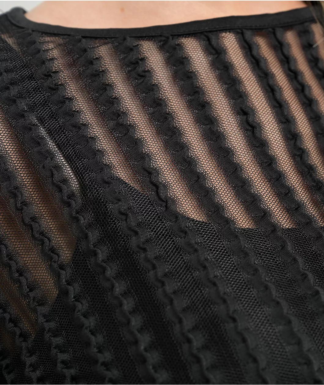 24COLOURS Sheer Striped Black Long Sleeve Top Product Image