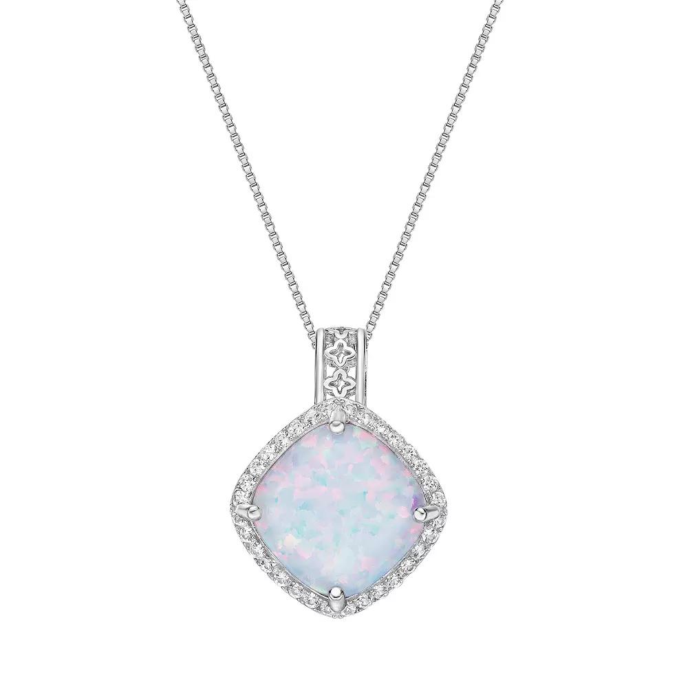 Gemminded Sterling Silver Lab-Created Opal & Lab-Created White Sapphire Pendant Necklace, Womens Product Image