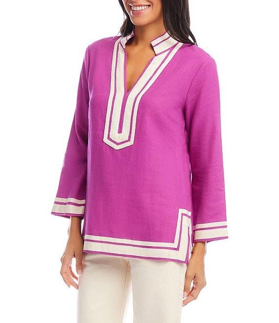 Karen Kane Saint Tropez V-Neck Mandarin Collar Long Sleeve Tunic Product Image