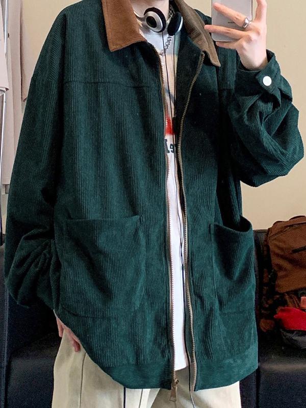 Men's Vintage Corduroy Lapel Neck Zip Up Jacket Product Image