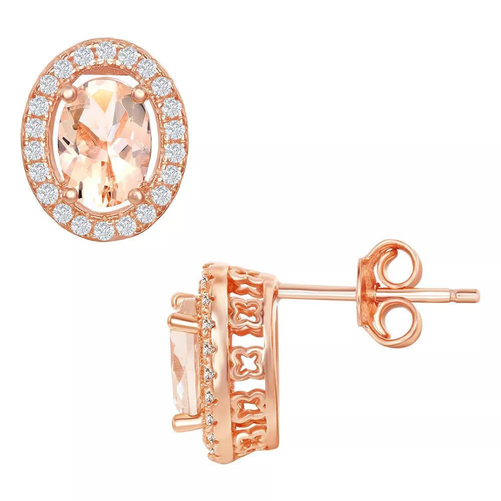 Sterling Silver Oval Morganite Cubic Zirconia Stud Earrings, Women's, Pink Tone Product Image