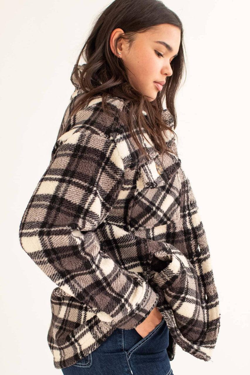 Black Plaid Sherpa Shacket Product Image