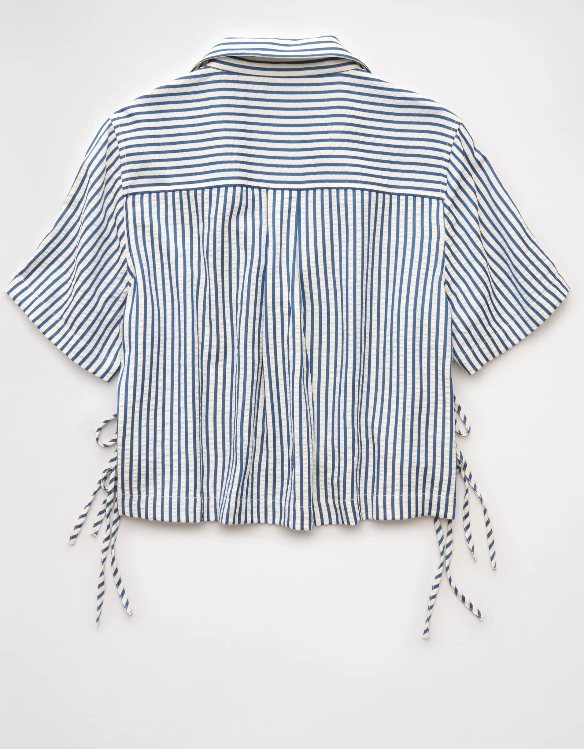 AE Short-Sleeve Tie Side Seersucker Button-Up Shirt Product Image