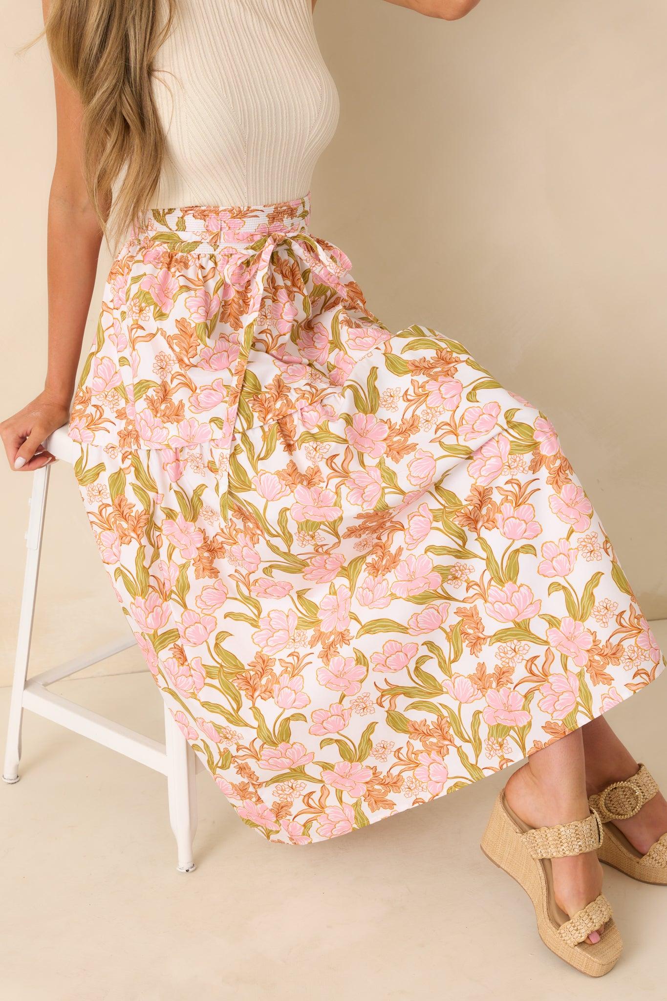 Everything I Ever Wanted Pink Floral Print Cotton Maxi Skirt Product Image