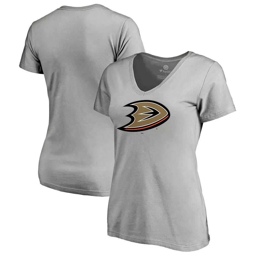 Women's Fanatics Gray Anaheim Ducks Core Primary V-Neck T-Shirt,  Product Image