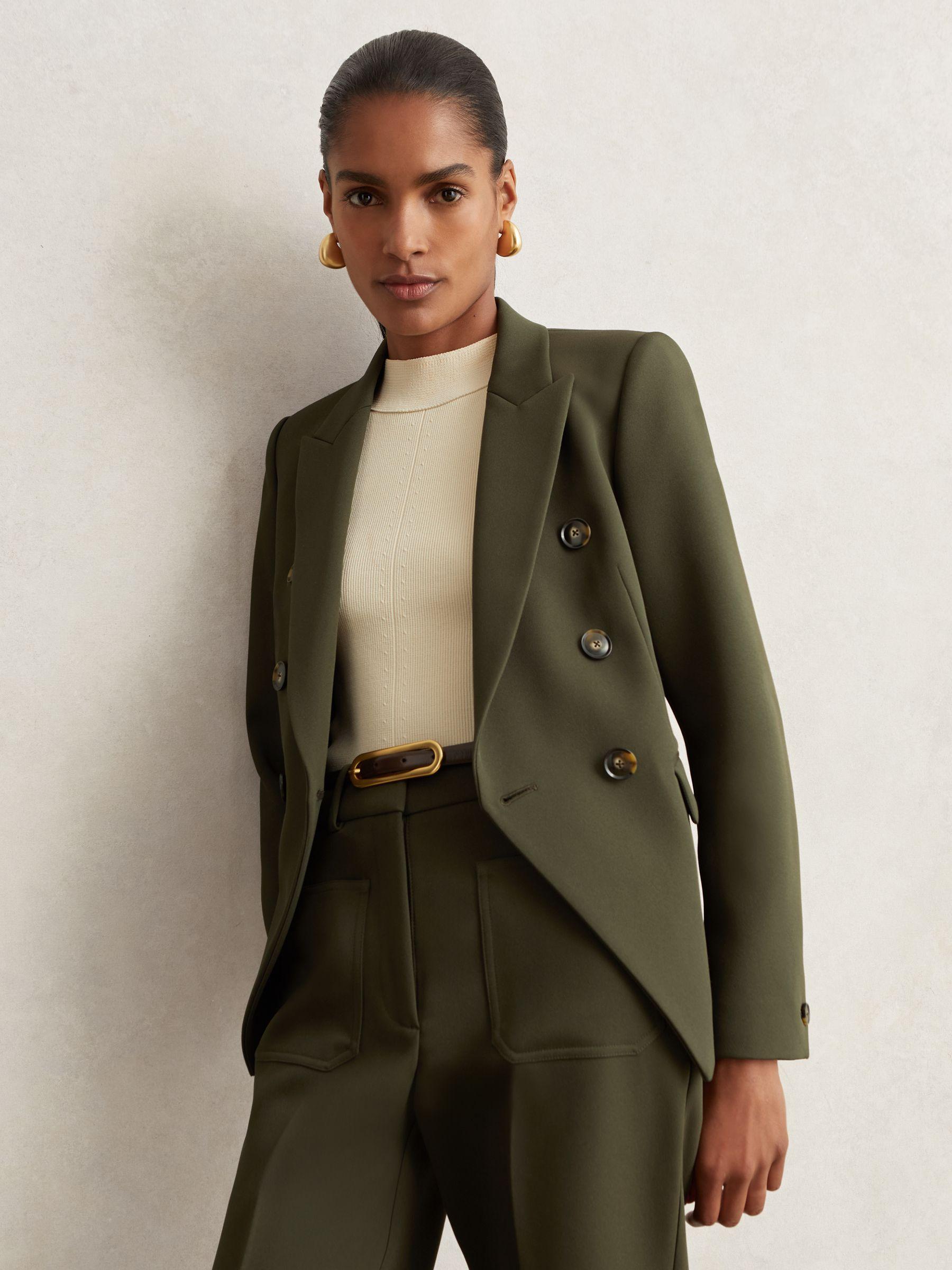 Twill Double-Breasted Blazer in Green Product Image