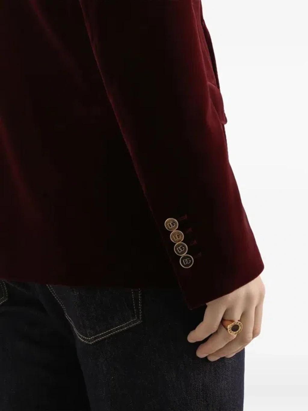 DOLCE & GABBANA Sicilia Velvet Double-breasted Blazer In Red Product Image