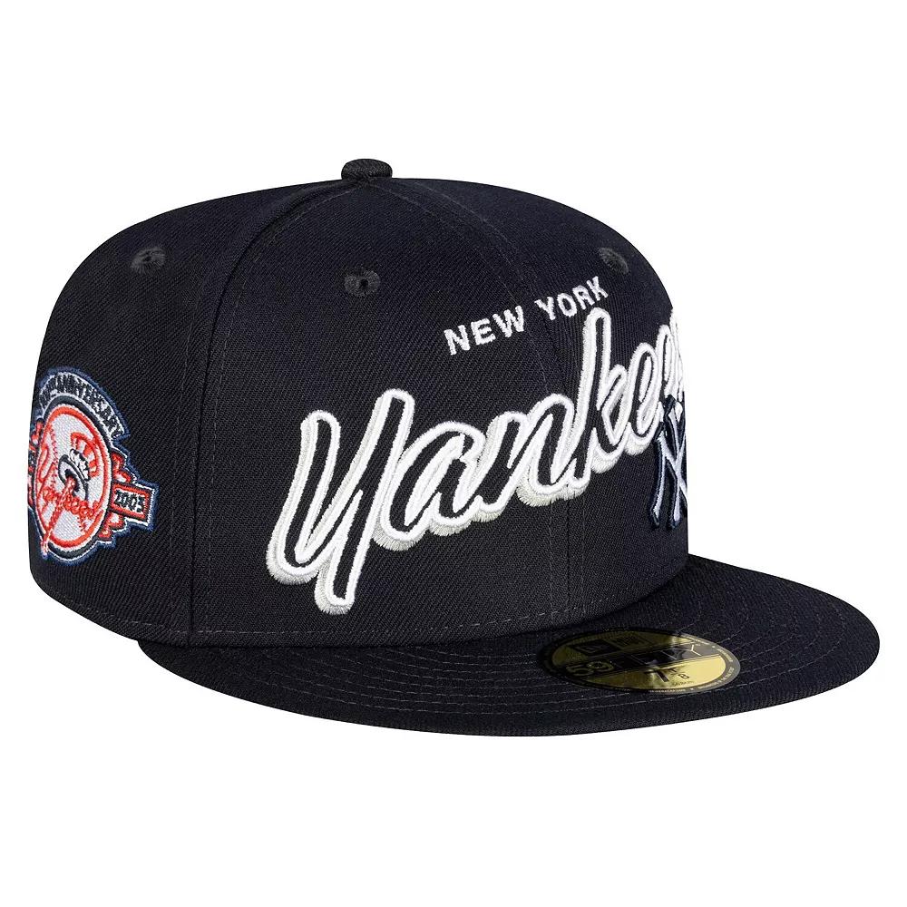 Men's New Era Navy New York Yankees Script Sided 59FIFTY Fitted Hat, Size: 7 1/8, Blue Product Image