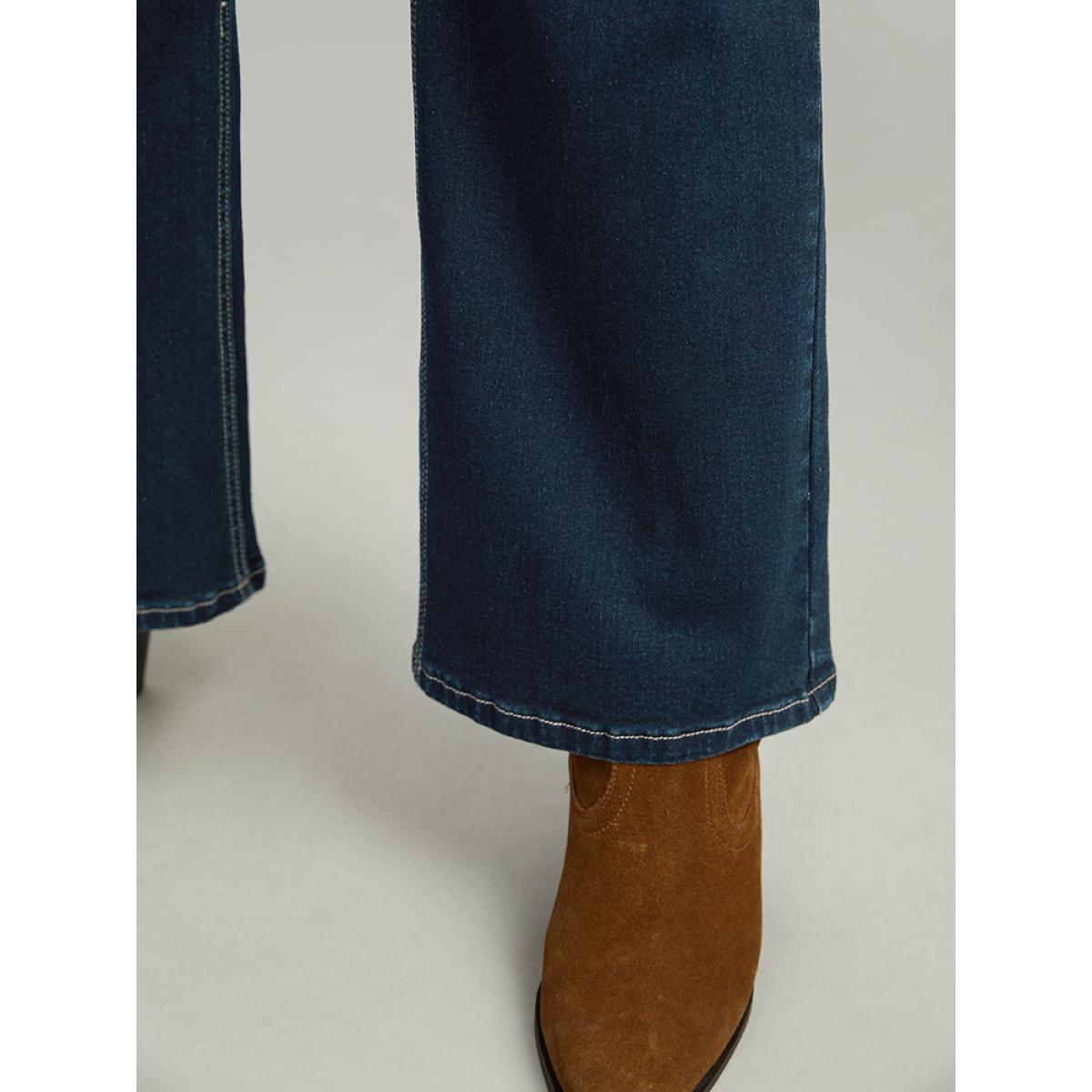 Plus Size Contrast Stitch Dark Wash Jeans Women Indigo Casual Plain Plain High stretch Pocket Jeans BloomChic 28/5X Product Image