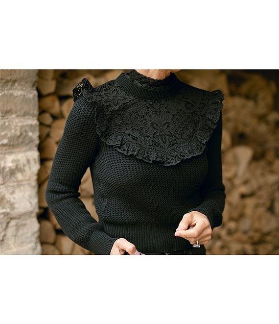 Antonio Melani x Jennifer Sumko Catherine Woven Yarn Ruffle Lace Mock Neck Long Sleeve Sweater Product Image