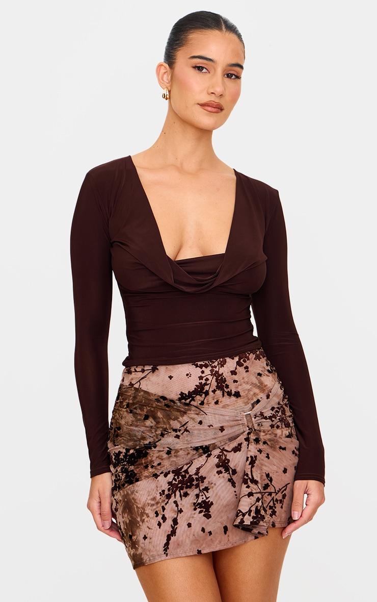 Mauve Devore Twist Front Metal Trim Mini Skirt Product Image