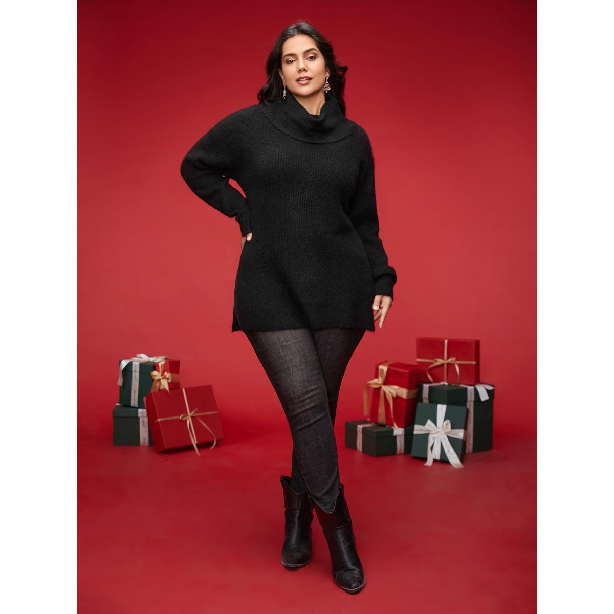 Plus Size Supersoft Essentials Turtleneck Slim-Fit Pullover Black Women Casual Loose Long Sleeve Turtleneck Everyday Pullovers BloomChic 28/5X Product Image