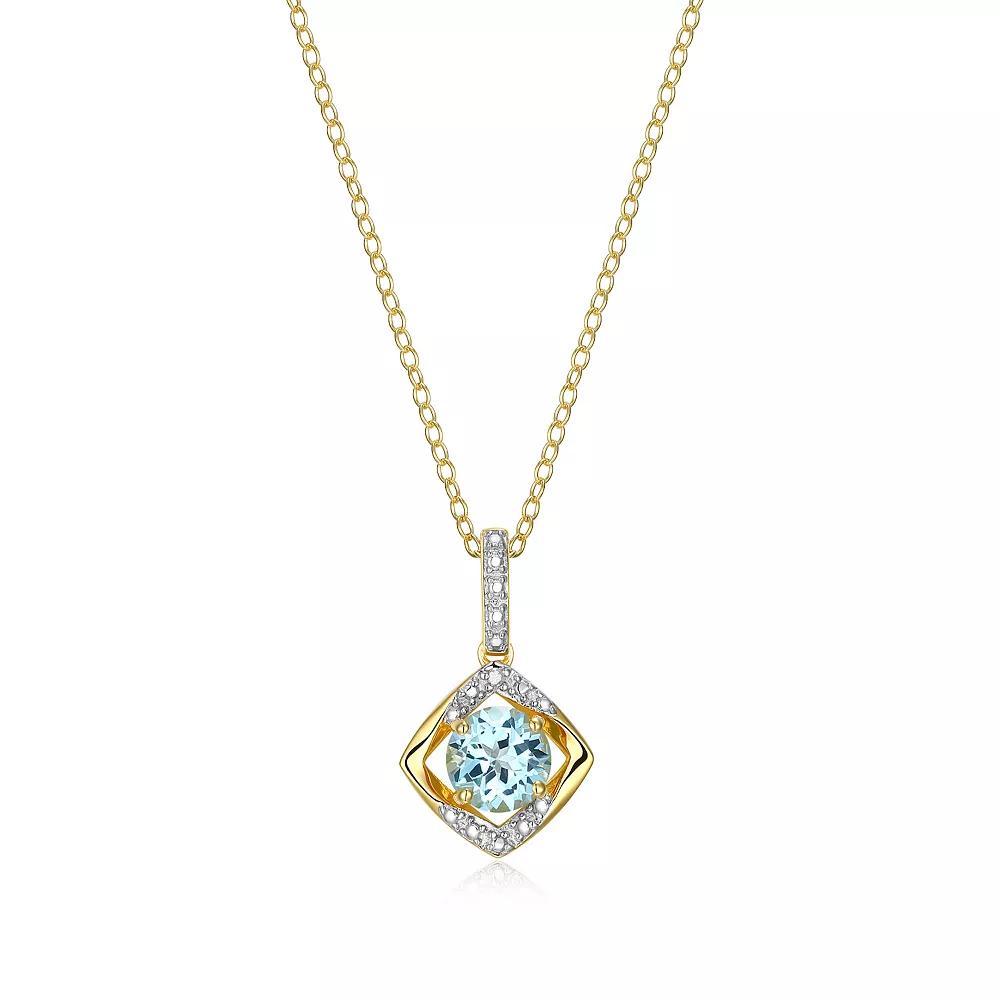 18k Gold Over Silver Gemstone & Diamond Accent Drop Pendant Necklace, Women's, Size: 18", Dec Gen Blue Topaz Product Image