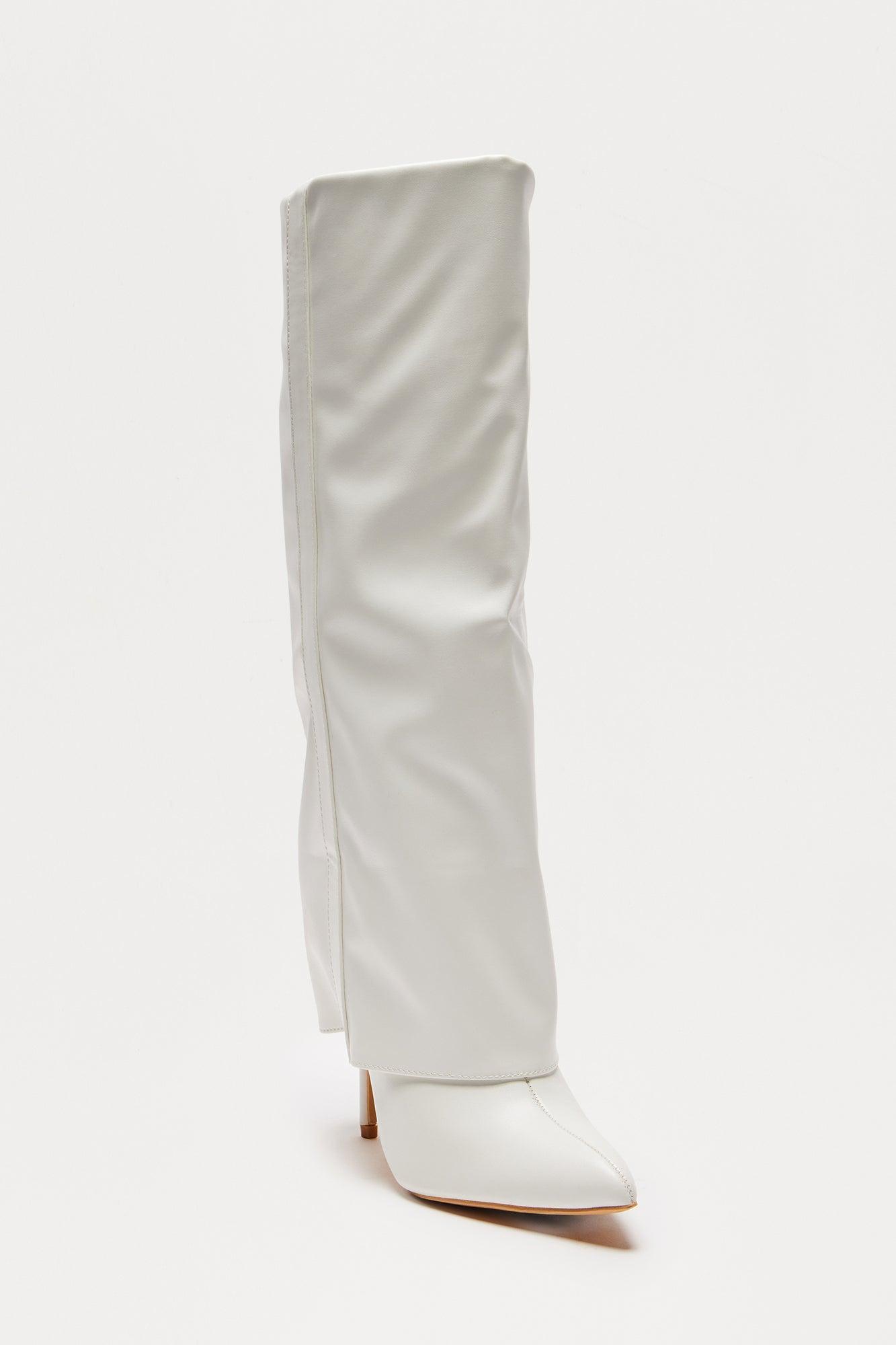 Always A Baddie Knee High Heeled Boots - White Product Image