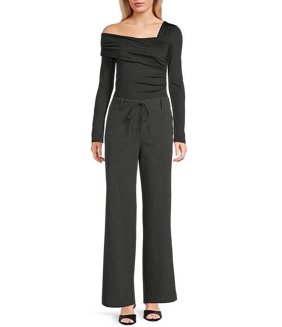 NIA Thalia Micro Pin Stripe Straight Leg Pull-On Drawstring Pants Product Image
