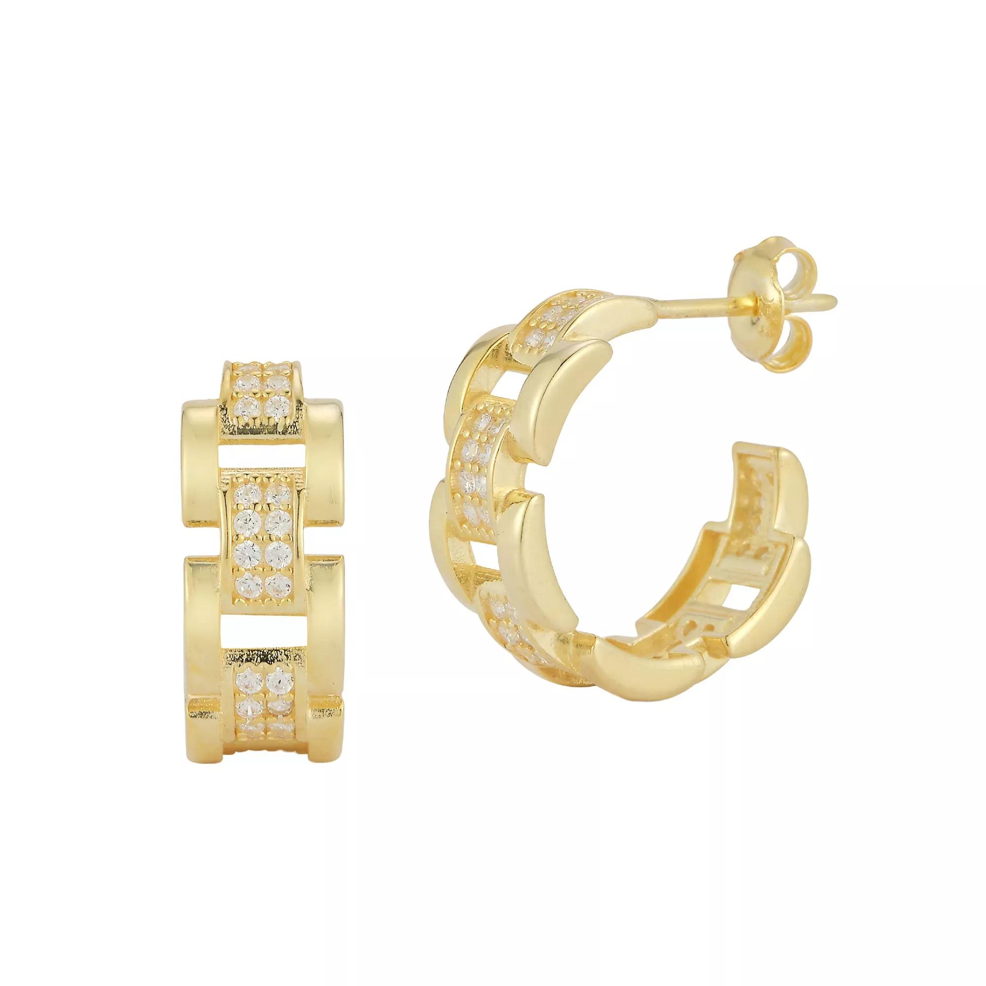 Sunkissed Sterling Silver Over Cubic Zirconia Chain Earrings, Womens, Yellow Gold Tone Product Image