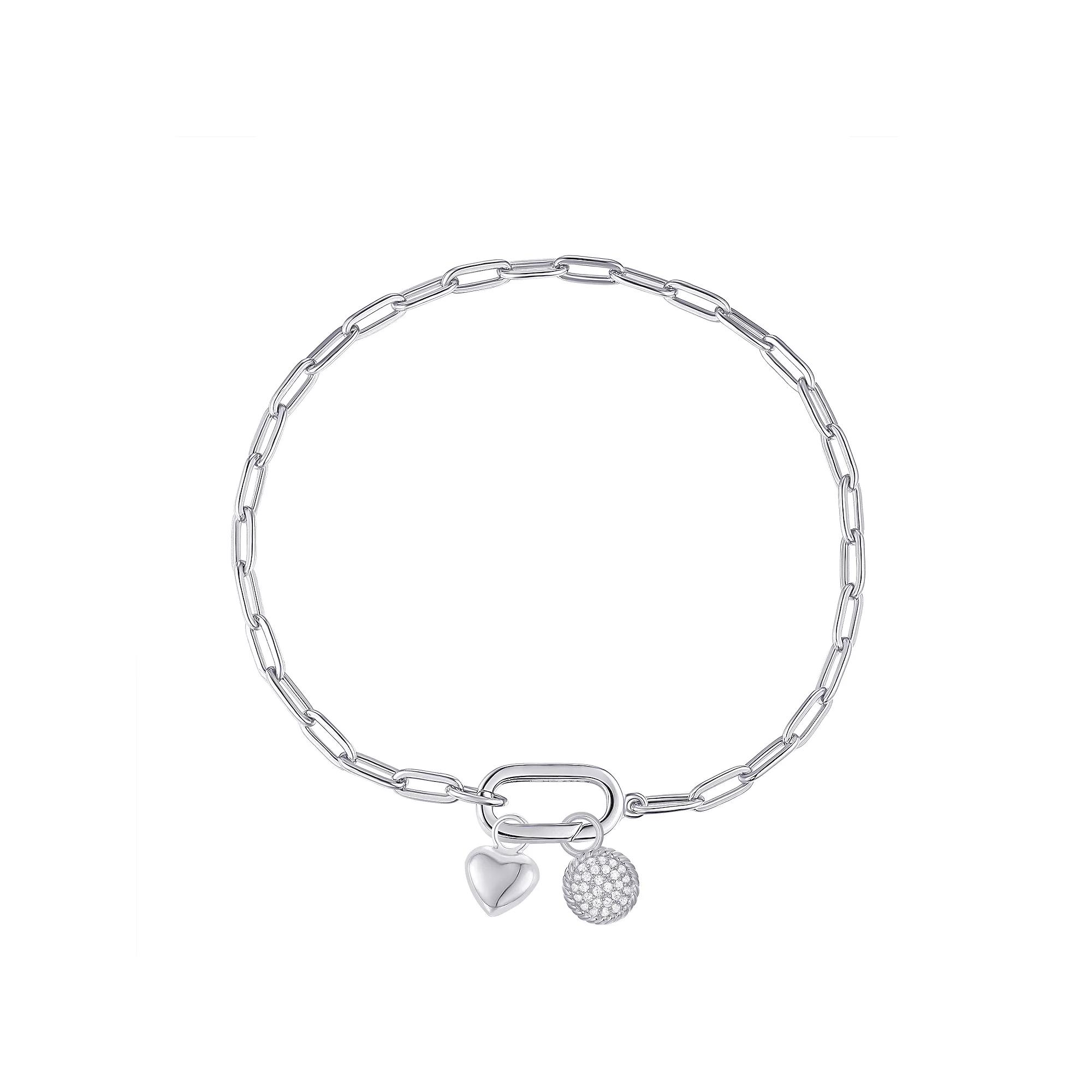 Argento Forte Platinum Over Silver Cubic Zirconia Paper Clip Chain Charm Bracelet, Women's, Size: 8", Sterling Silver Product Image