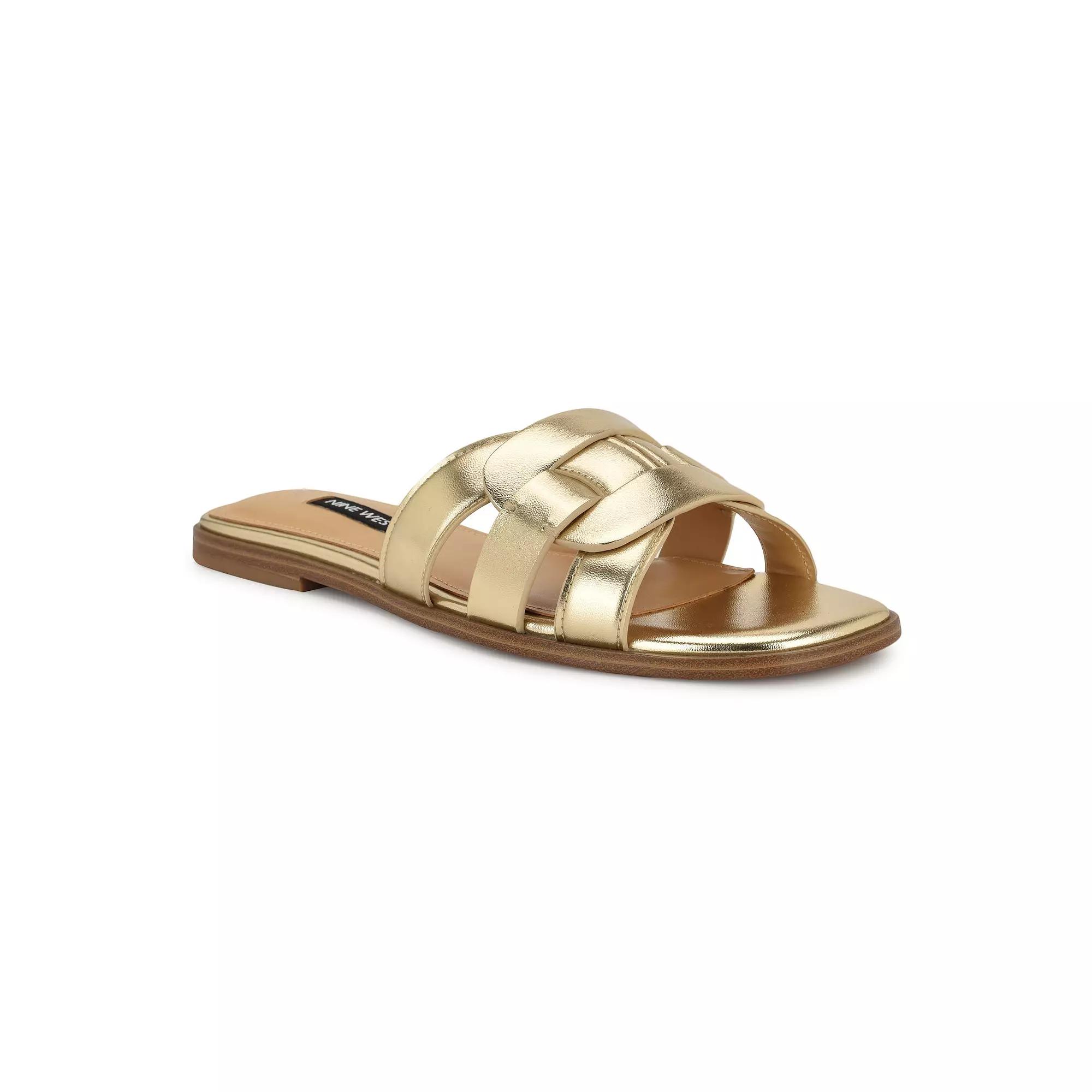 Nine West Glorie Open Toe Flat Slip-On Women's Casual Sandals, Size: 11, Gold Product Image