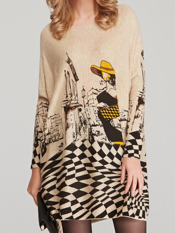Vintage Loose Printed Split-Joint Sweater Product Image