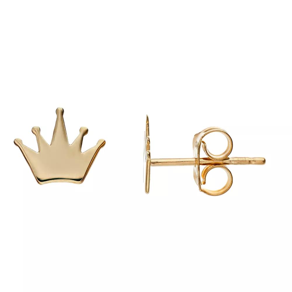 14k Gold Crown Stud Earrings, Women's Product Image