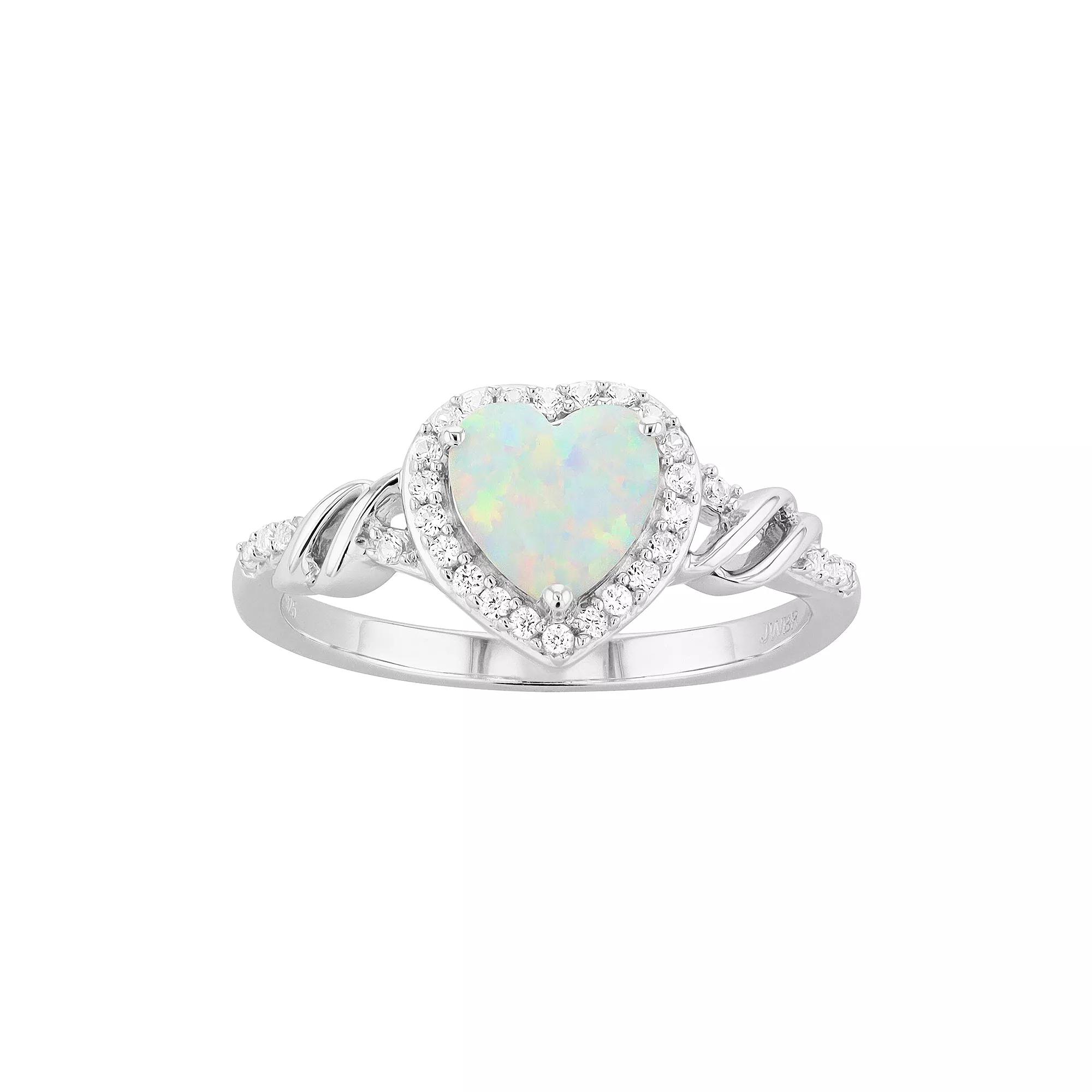 Sterling Silver Lab-Created White Opal & Lab-Created White Sapphire Heart Ring, Women's, Size: 7 Product Image