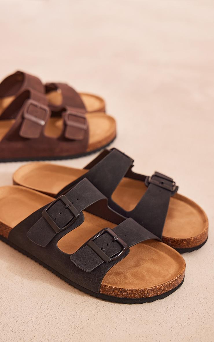 Black Faux Suede Round Toe Buckle Sandals Product Image