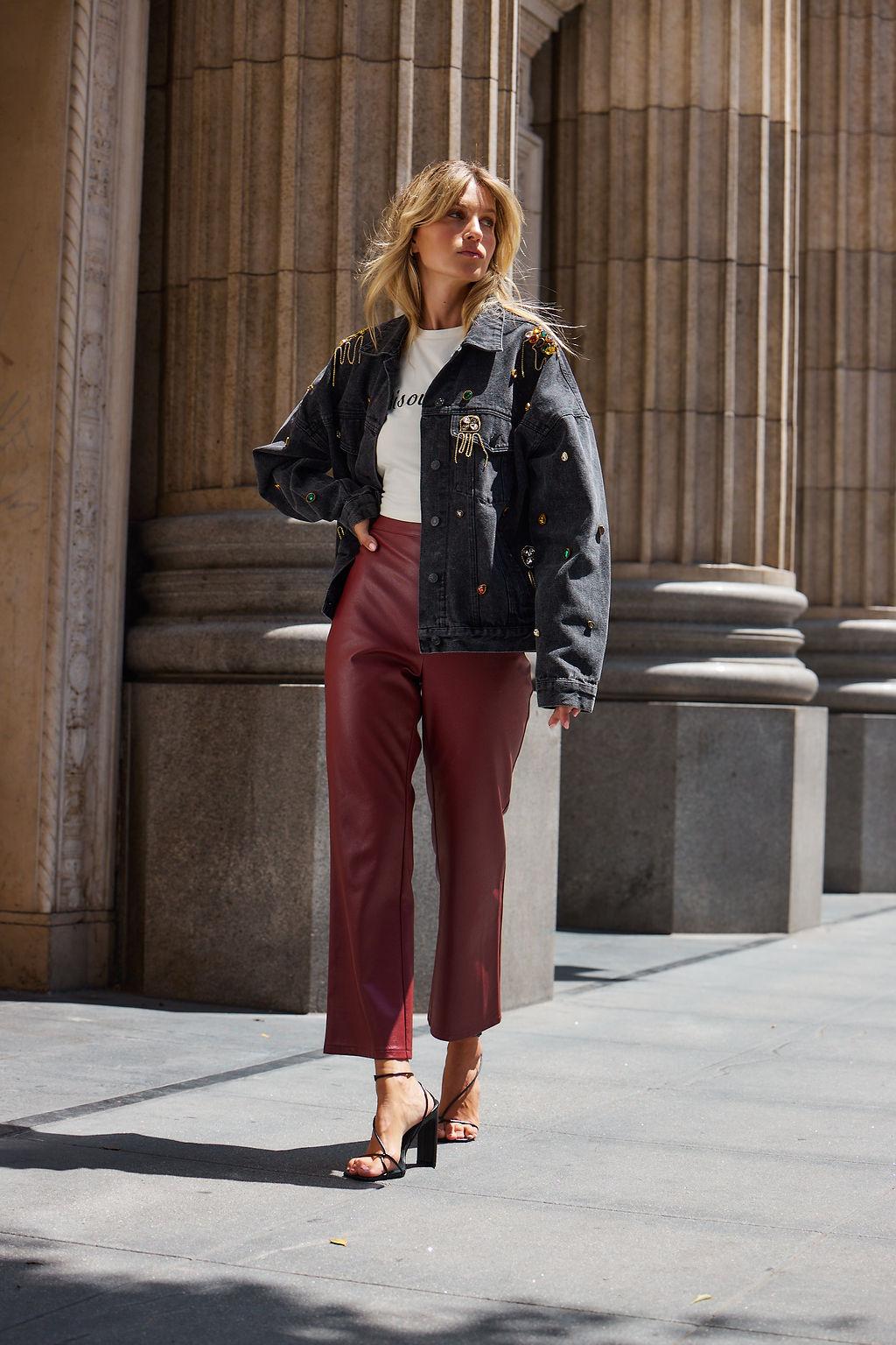 Hayden Burgundy Faux Leather Pants Product Image