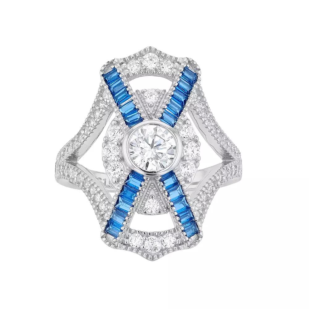 Sterling Silver Blue & Clear Cubic Zirconia Cocktail Ring, Womens Product Image