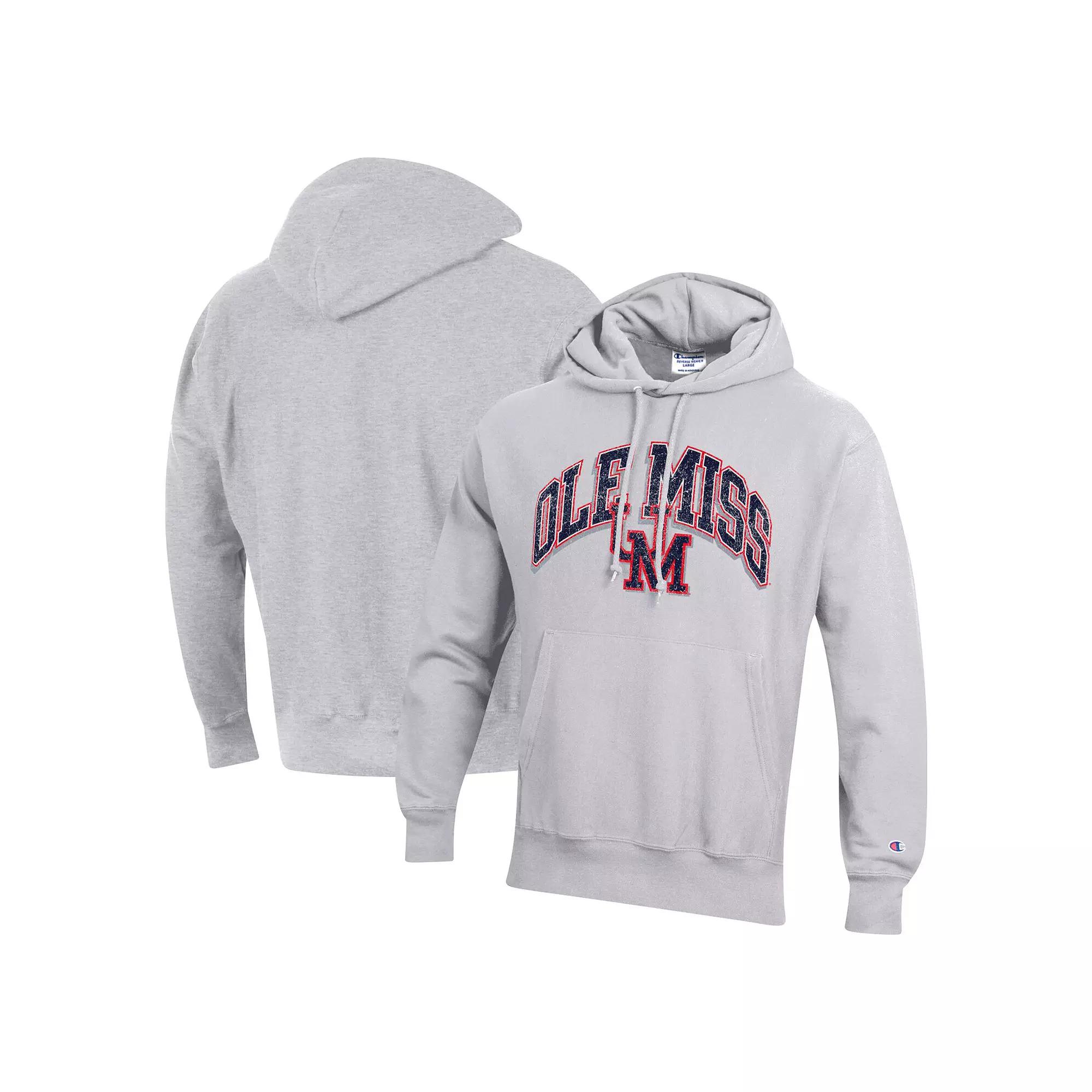 Men's Champion Gray Ole Miss Rebels Vault Late Night Reverse Weave Pullover Hoodie, Size: XL, Grey Product Image