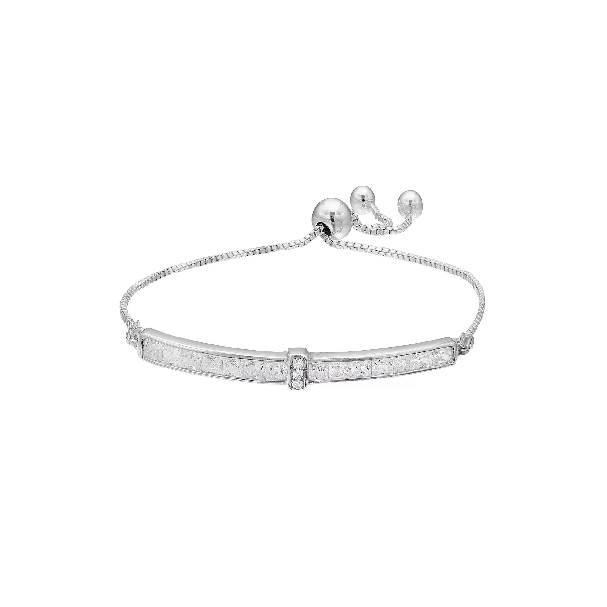 Sterling Silver Cubic Zirconia Bar Lariat Bracelet, Women's Product Image